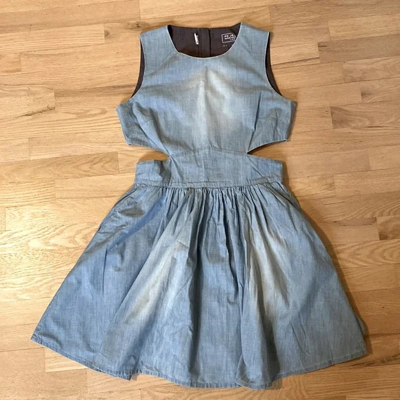 green emerald velvet dress Boden Women's Ruffle Placket Chambray Dress in Blue main image 1